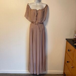 ASOS Pink Pleated Off-Shoulder Maxi Dress Size 8